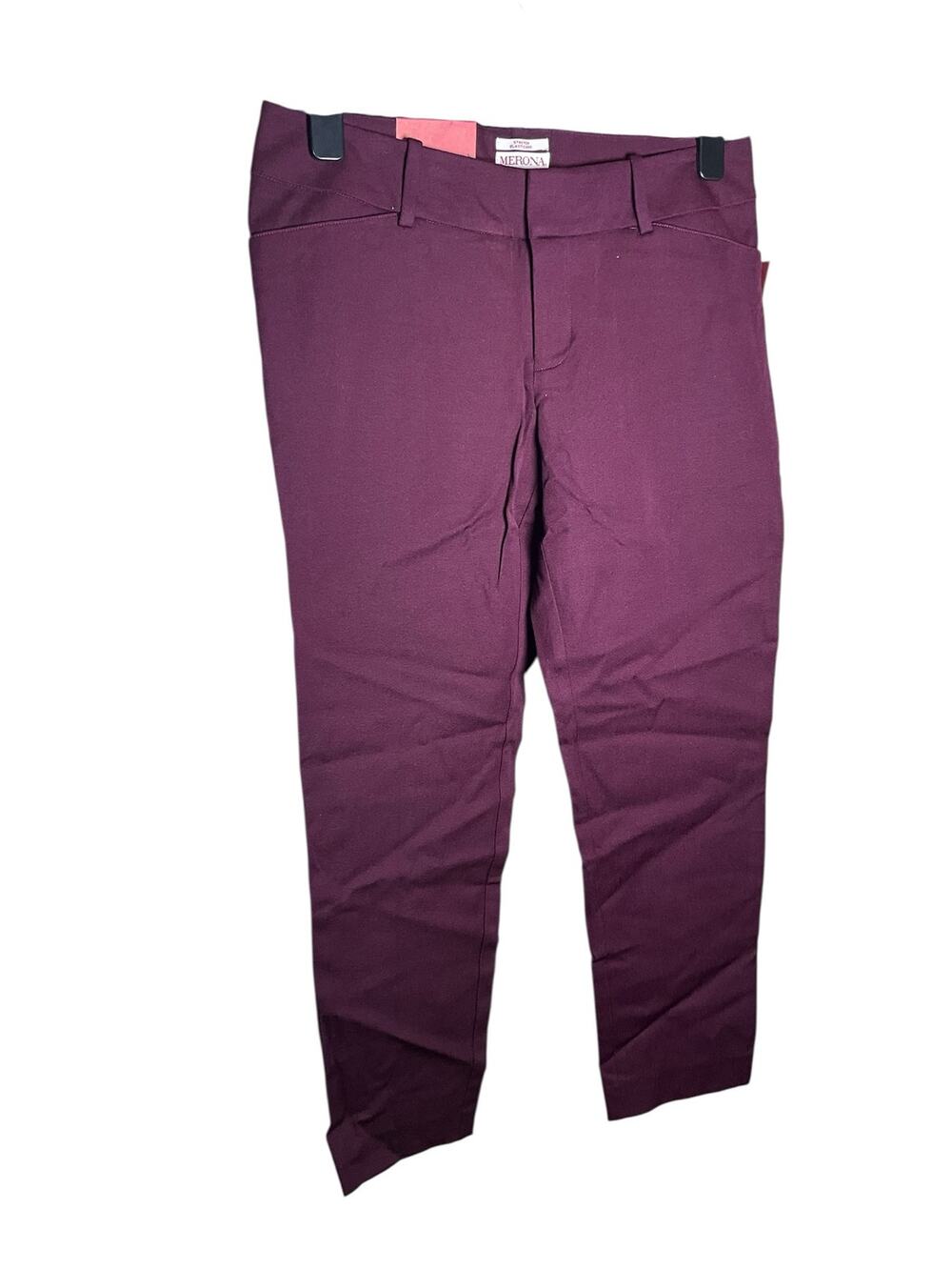 Merona Trousers Ankle Pants Womens 10 Burgundy Stretch Slim Fit Mid Rise Outdoor